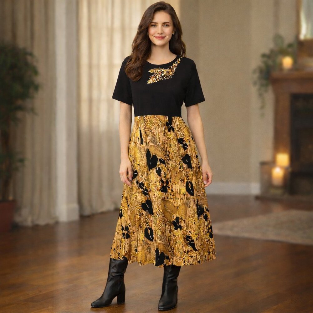 Y2K Cottagecore Boho Peasant Midi Maxi Dress with Embroidery Size M NEW